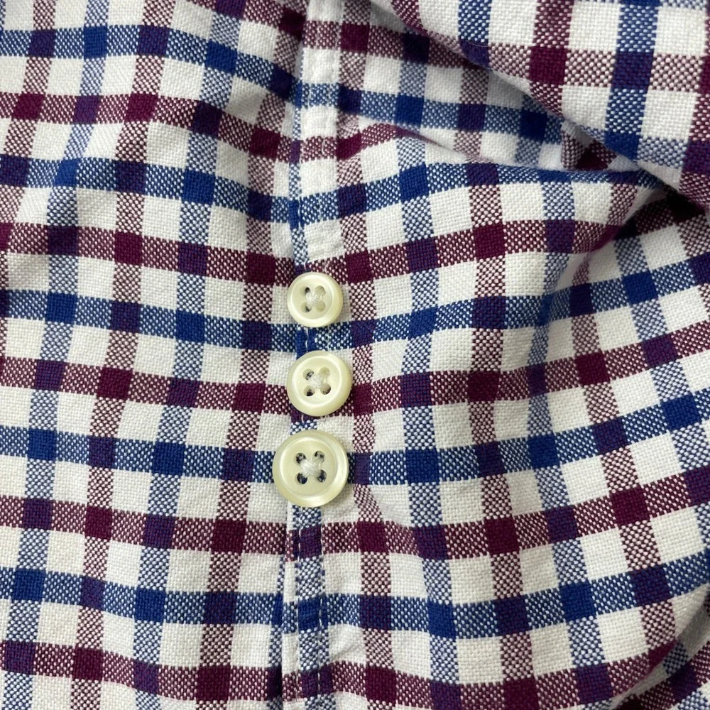 Ralph Lauren Mens Gingham Button Down Shirt Large Navy Blue Burgundy Cotton‎ L/G